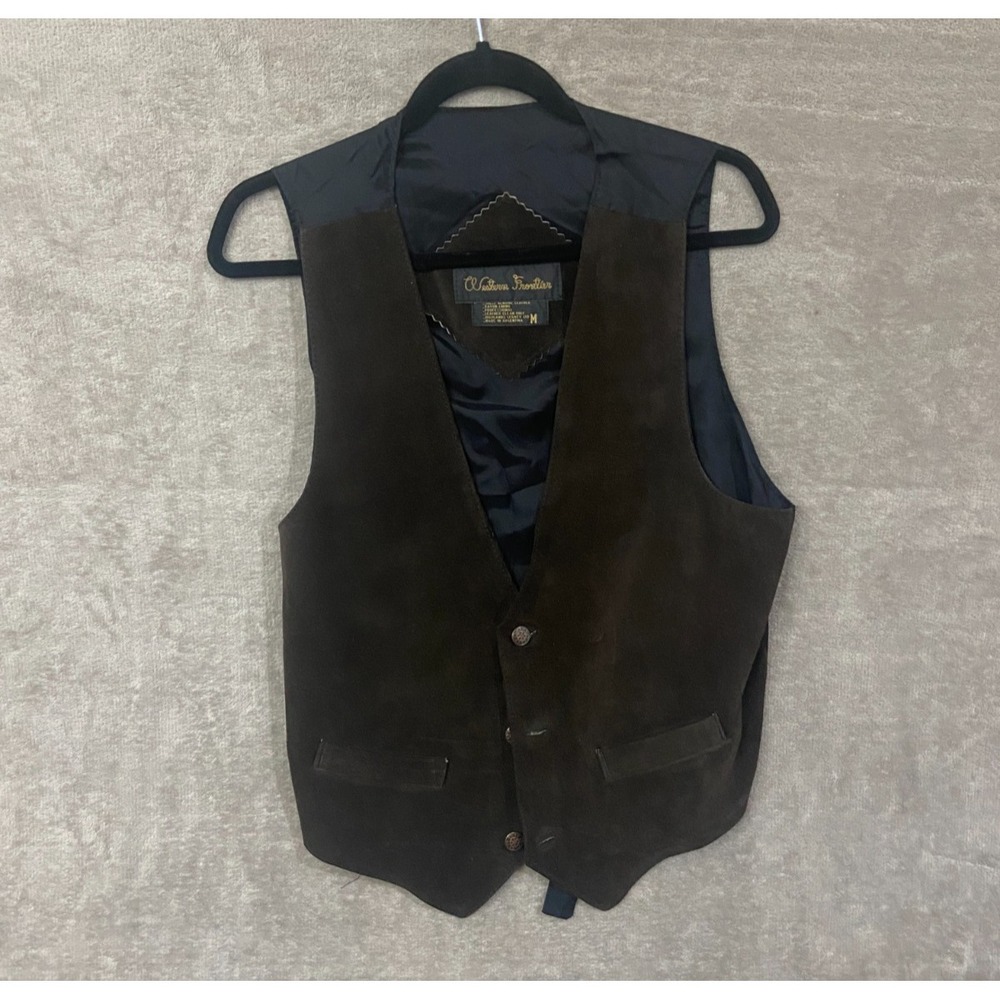 Western Frontier Vest Mens Medium Brown Leather Suede Cowboy Rodeo Ranch Indie